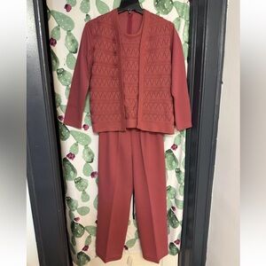 Vintage manicotti knits Pink 3 Piece Pants Sleeveless Tank Open Front Jacket Set